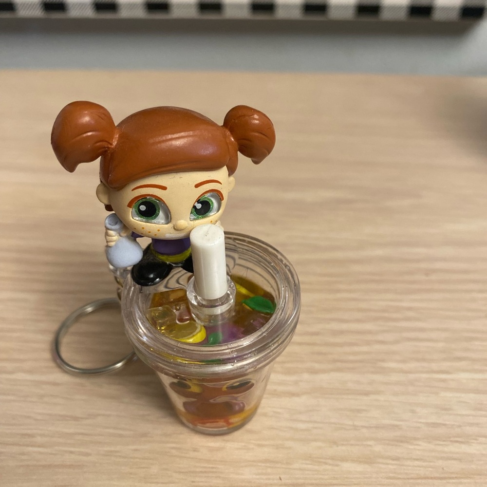 Cute Darla and Strawberry Iced Tea Keychain